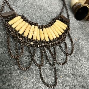 Gold Ivory Tribal Choker Necklace